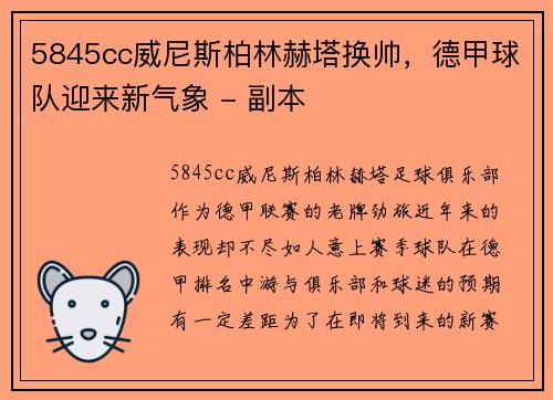 5845cc威尼斯柏林赫塔换帅，德甲球队迎来新气象 - 副本